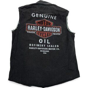 Harley Davidson Cutoff Denim Jean Shirt Vest Grey Biker Motorcycle Men's XL